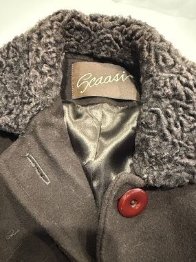 Scaasi Brown Wool Coat with Curly Faux Fur Collar